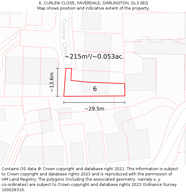6, CURLEW CLOSE, FAVERDALE, DARLINGTON, DL3 0EQ: Plot and title map