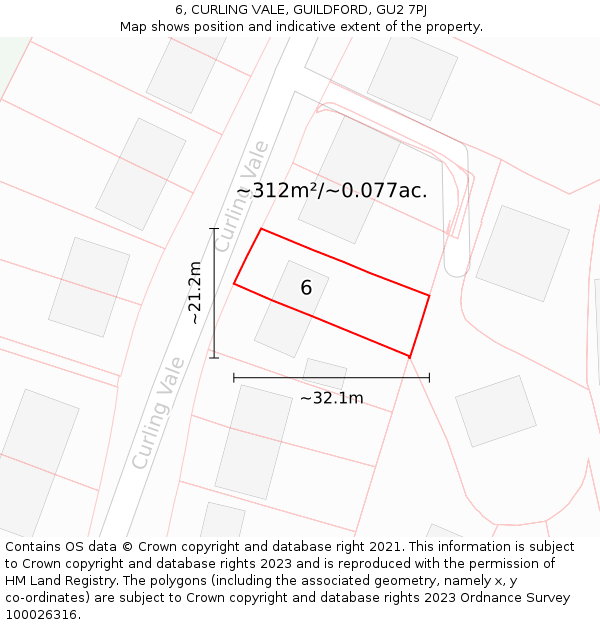6, CURLING VALE, GUILDFORD, GU2 7PJ: Plot and title map
