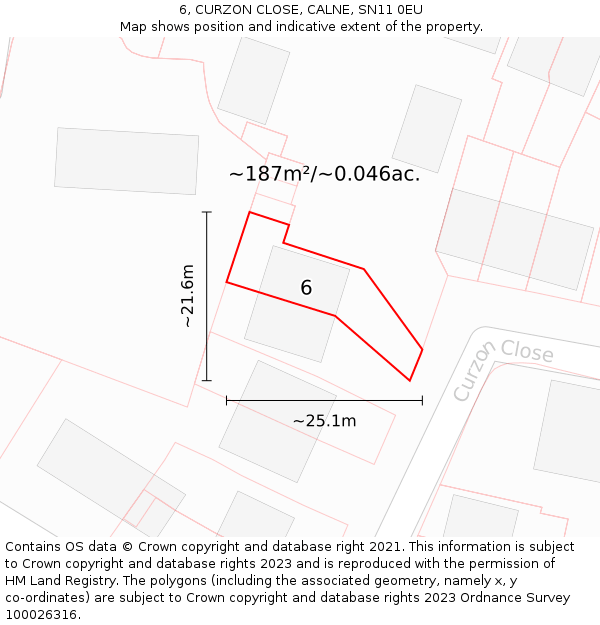 6, CURZON CLOSE, CALNE, SN11 0EU: Plot and title map
