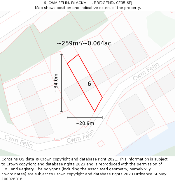 6, CWM FELIN, BLACKMILL, BRIDGEND, CF35 6EJ: Plot and title map