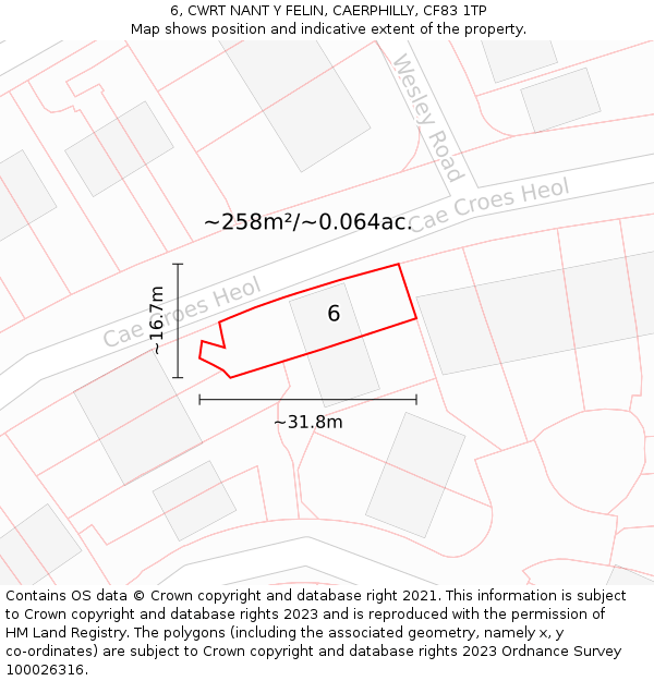 6, CWRT NANT Y FELIN, CAERPHILLY, CF83 1TP: Plot and title map