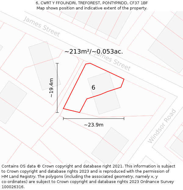 6, CWRT Y FFOUNDRI, TREFOREST, PONTYPRIDD, CF37 1BF: Plot and title map