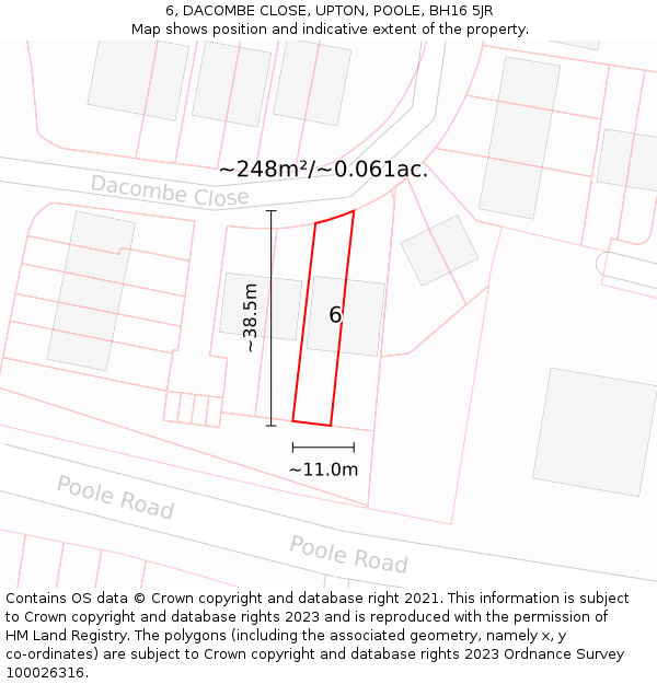 6, DACOMBE CLOSE, UPTON, POOLE, BH16 5JR: Plot and title map