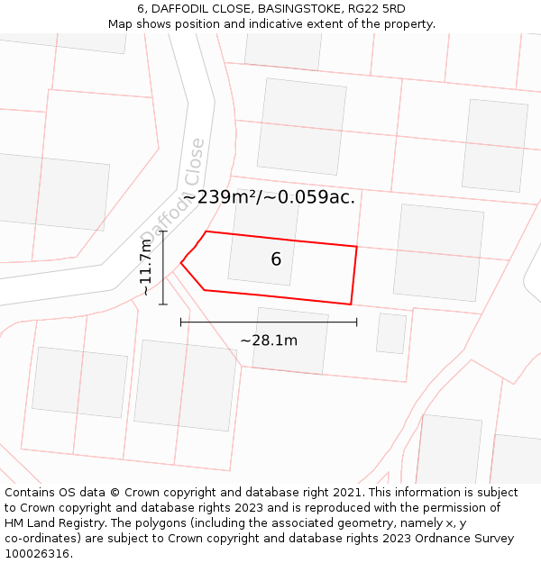 6, DAFFODIL CLOSE, BASINGSTOKE, RG22 5RD: Plot and title map
