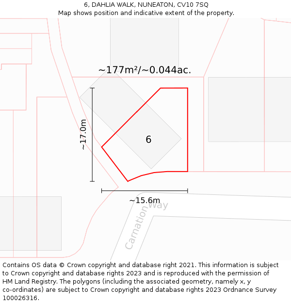 6, DAHLIA WALK, NUNEATON, CV10 7SQ: Plot and title map