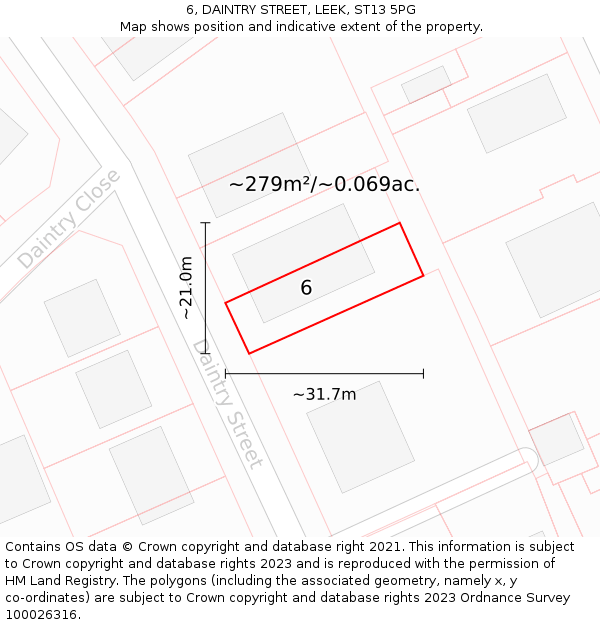 6, DAINTRY STREET, LEEK, ST13 5PG: Plot and title map