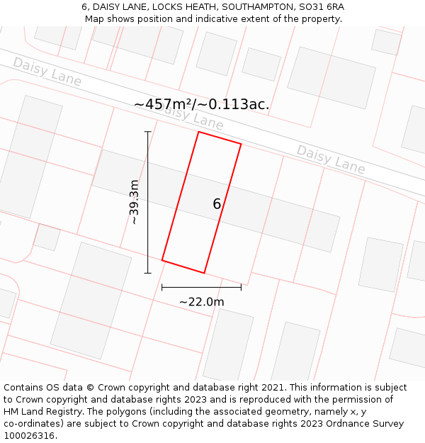6, DAISY LANE, LOCKS HEATH, SOUTHAMPTON, SO31 6RA: Plot and title map