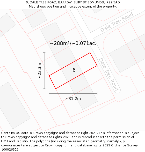 6, DALE TREE ROAD, BARROW, BURY ST EDMUNDS, IP29 5AD: Plot and title map