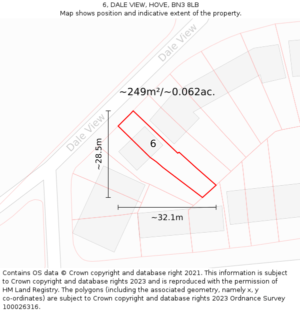 6, DALE VIEW, HOVE, BN3 8LB: Plot and title map