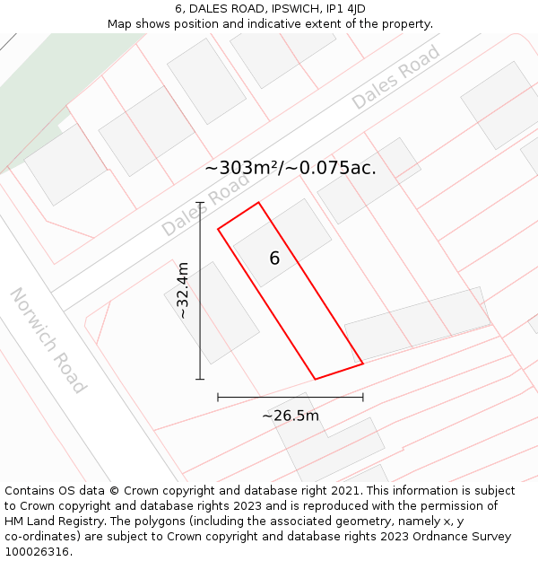 6, DALES ROAD, IPSWICH, IP1 4JD: Plot and title map