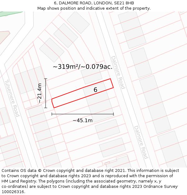 6, DALMORE ROAD, LONDON, SE21 8HB: Plot and title map