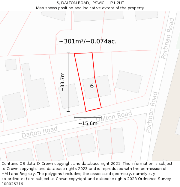 6, DALTON ROAD, IPSWICH, IP1 2HT: Plot and title map