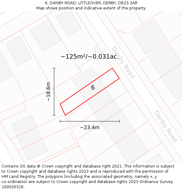 6, DANBY ROAD, LITTLEOVER, DERBY, DE23 3AR: Plot and title map