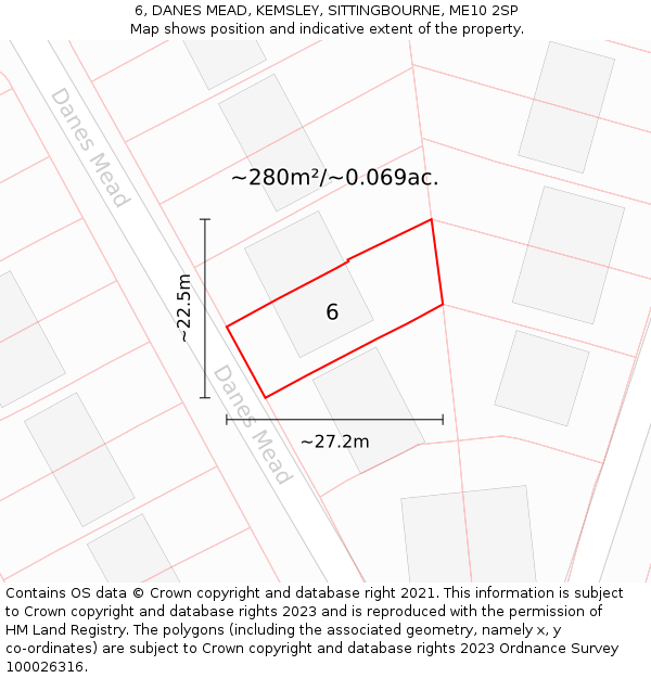 6, DANES MEAD, KEMSLEY, SITTINGBOURNE, ME10 2SP: Plot and title map
