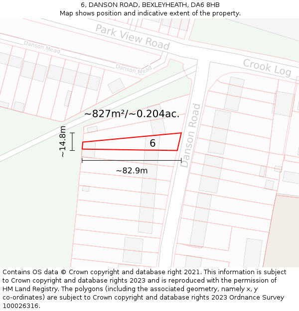 6, DANSON ROAD, BEXLEYHEATH, DA6 8HB: Plot and title map