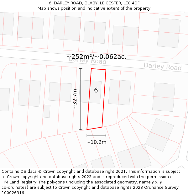 6, DARLEY ROAD, BLABY, LEICESTER, LE8 4DF: Plot and title map