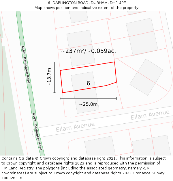 6, DARLINGTON ROAD, DURHAM, DH1 4PE: Plot and title map