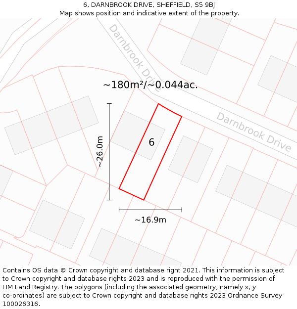 6, DARNBROOK DRIVE, SHEFFIELD, S5 9BJ: Plot and title map