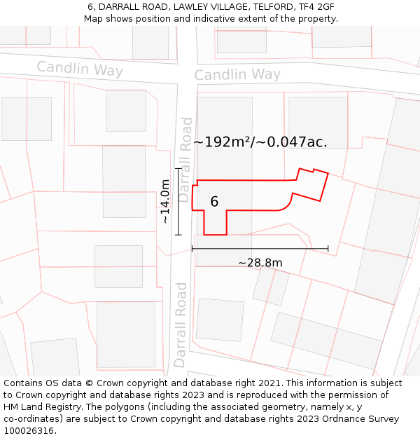 6, DARRALL ROAD, LAWLEY VILLAGE, TELFORD, TF4 2GF: Plot and title map
