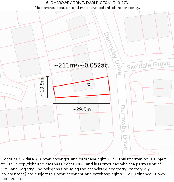 6, DARROWBY DRIVE, DARLINGTON, DL3 0GY: Plot and title map