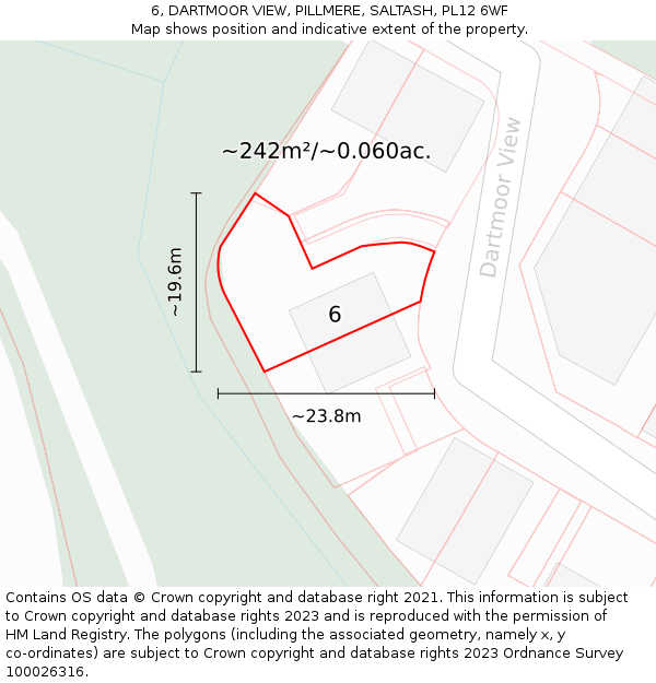 6, DARTMOOR VIEW, PILLMERE, SALTASH, PL12 6WF: Plot and title map