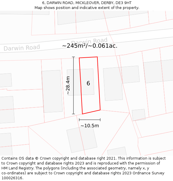 6, DARWIN ROAD, MICKLEOVER, DERBY, DE3 9HT: Plot and title map