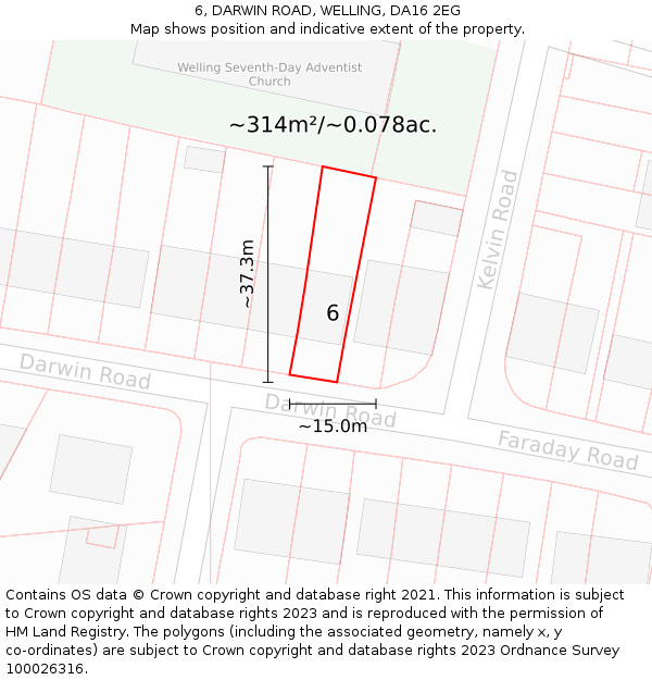 6, DARWIN ROAD, WELLING, DA16 2EG: Plot and title map