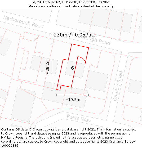 6, DAULTRY ROAD, HUNCOTE, LEICESTER, LE9 3BQ: Plot and title map