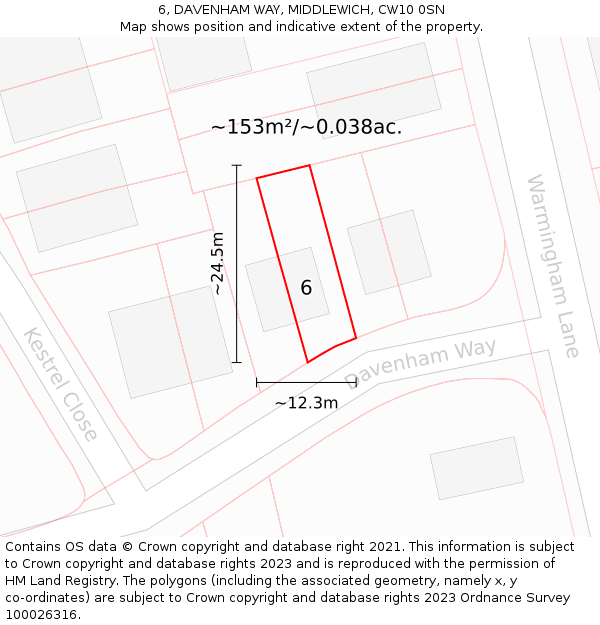 6, DAVENHAM WAY, MIDDLEWICH, CW10 0SN: Plot and title map