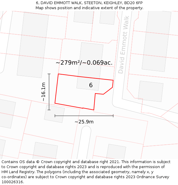 6, DAVID EMMOTT WALK, STEETON, KEIGHLEY, BD20 6FP: Plot and title map