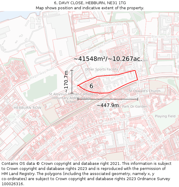 6, DAVY CLOSE, HEBBURN, NE31 1TG: Plot and title map