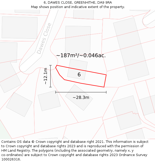 6, DAWES CLOSE, GREENHITHE, DA9 9RA: Plot and title map
