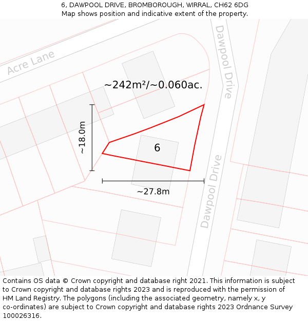 6, DAWPOOL DRIVE, BROMBOROUGH, WIRRAL, CH62 6DG: Plot and title map