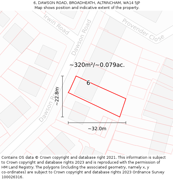 6, DAWSON ROAD, BROADHEATH, ALTRINCHAM, WA14 5JP: Plot and title map