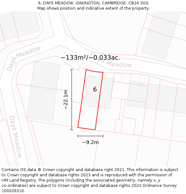 6, DAYS MEADOW, OAKINGTON, CAMBRIDGE, CB24 3GS: Plot and title map