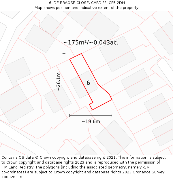 6, DE BRAOSE CLOSE, CARDIFF, CF5 2DH: Plot and title map
