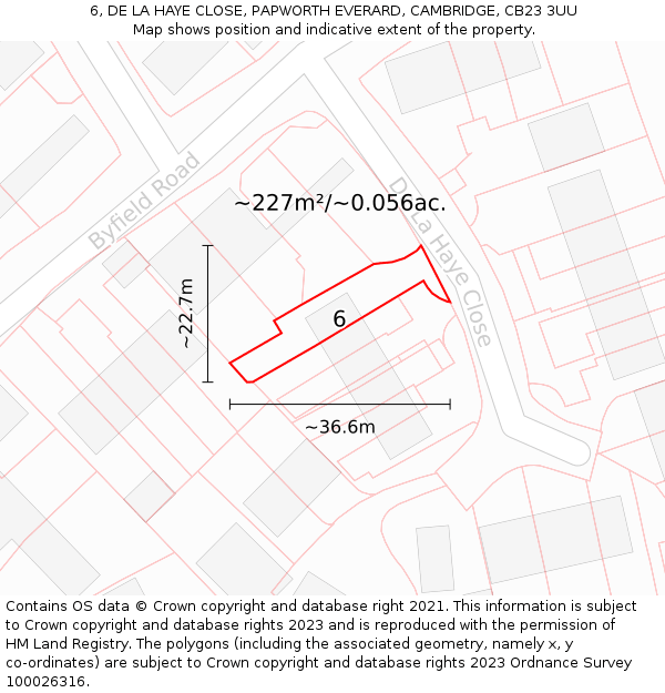 6, DE LA HAYE CLOSE, PAPWORTH EVERARD, CAMBRIDGE, CB23 3UU: Plot and title map