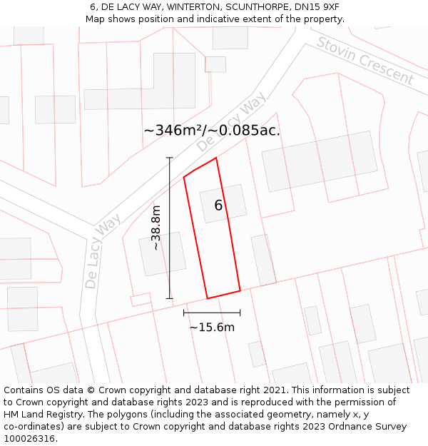 6, DE LACY WAY, WINTERTON, SCUNTHORPE, DN15 9XF: Plot and title map