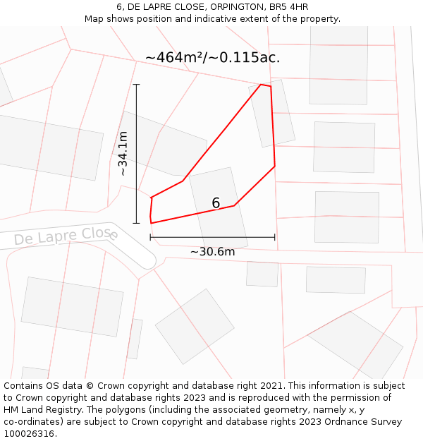 6, DE LAPRE CLOSE, ORPINGTON, BR5 4HR: Plot and title map