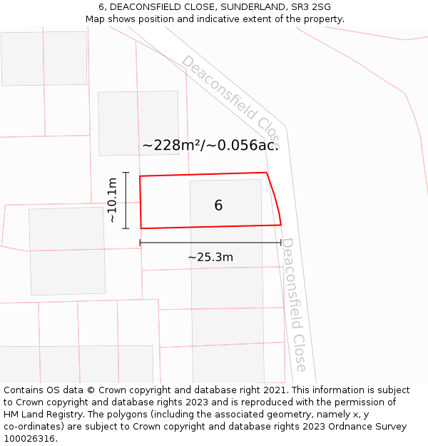 6, DEACONSFIELD CLOSE, SUNDERLAND, SR3 2SG: Plot and title map