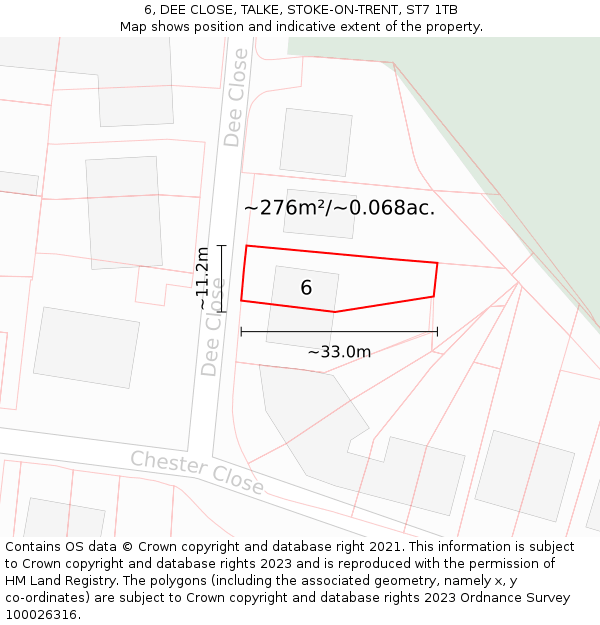 6, DEE CLOSE, TALKE, STOKE-ON-TRENT, ST7 1TB: Plot and title map