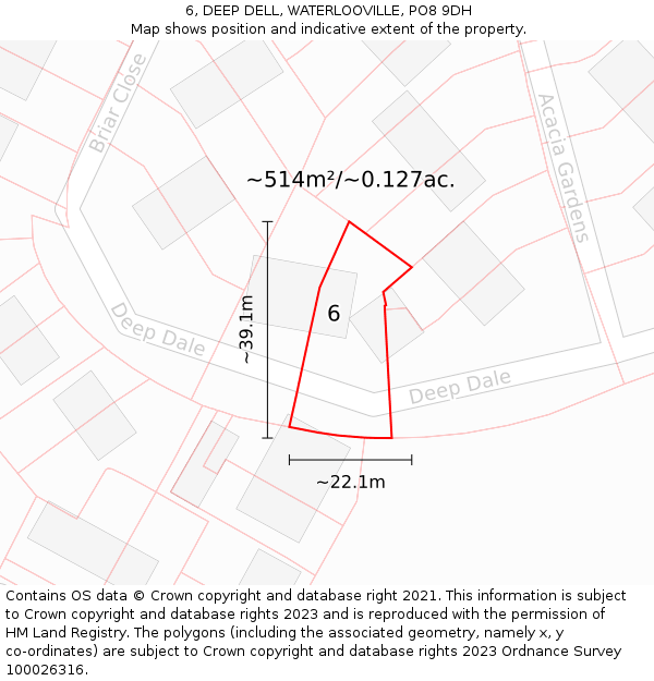 6, DEEP DELL, WATERLOOVILLE, PO8 9DH: Plot and title map