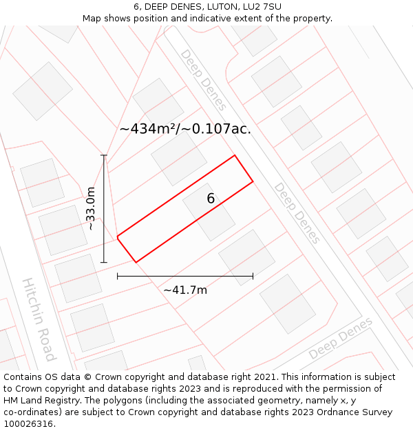 6, DEEP DENES, LUTON, LU2 7SU: Plot and title map