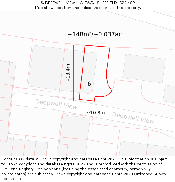 6, DEEPWELL VIEW, HALFWAY, SHEFFIELD, S20 4SP: Plot and title map