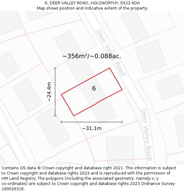 6, DEER VALLEY ROAD, HOLSWORTHY, EX22 6DA: Plot and title map