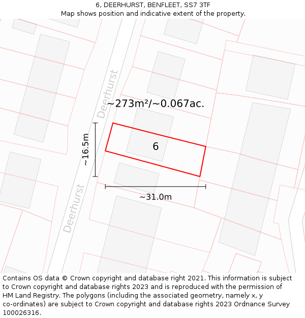 6, DEERHURST, BENFLEET, SS7 3TF: Plot and title map