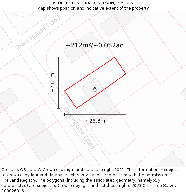 6, DEERSTONE ROAD, NELSON, BB9 9LN: Plot and title map