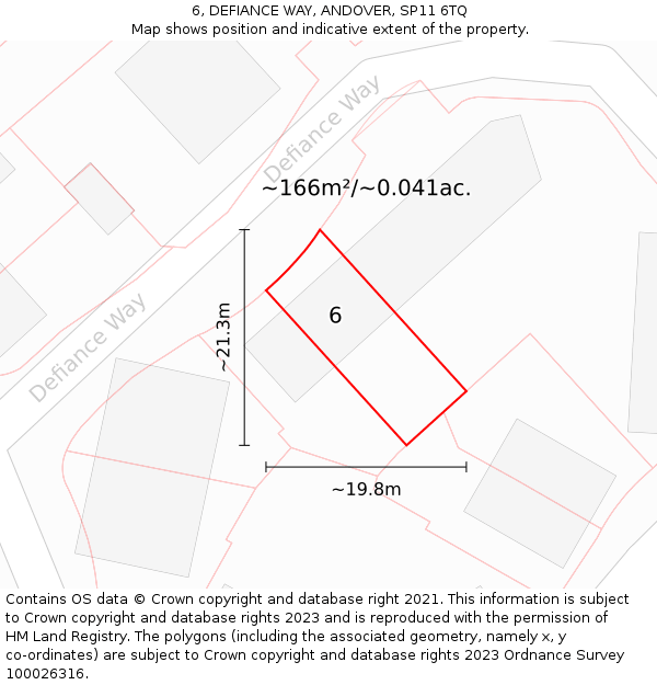 6, DEFIANCE WAY, ANDOVER, SP11 6TQ: Plot and title map