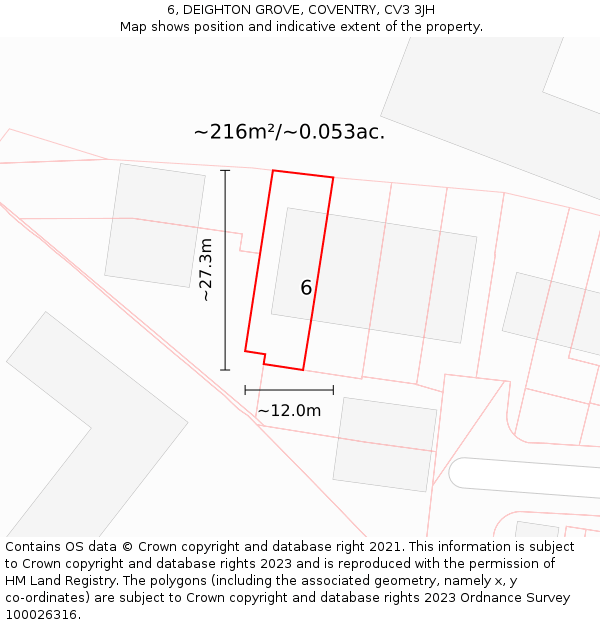 6, DEIGHTON GROVE, COVENTRY, CV3 3JH: Plot and title map