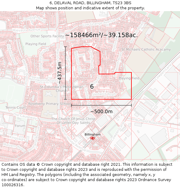 6, DELAVAL ROAD, BILLINGHAM, TS23 3BS: Plot and title map